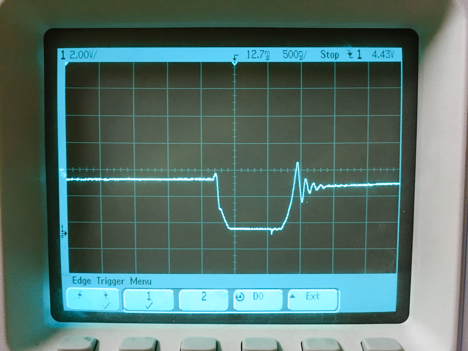 Weak ringing on the LED voltage waveform edge at about 30%
        overshoot during about 20% of the cycle time.